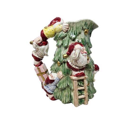 Vintage Fitz Floyd 1989 Ceramic Christmas Tree Elf Pitcher Kitsch Holiday - Picture 5 of 7